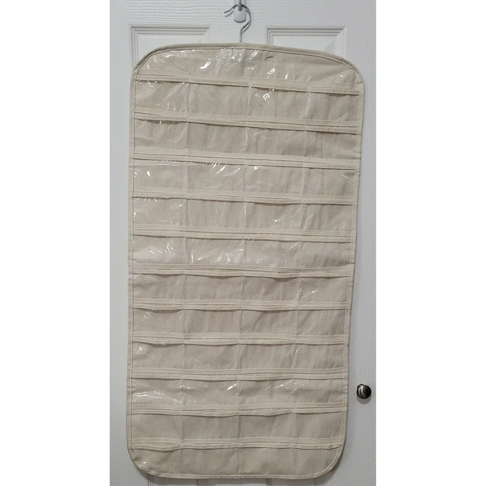 Closet Complete Hanging Jewelry Organizer 80 Pockets Cream Cotton Canvas 2 sided